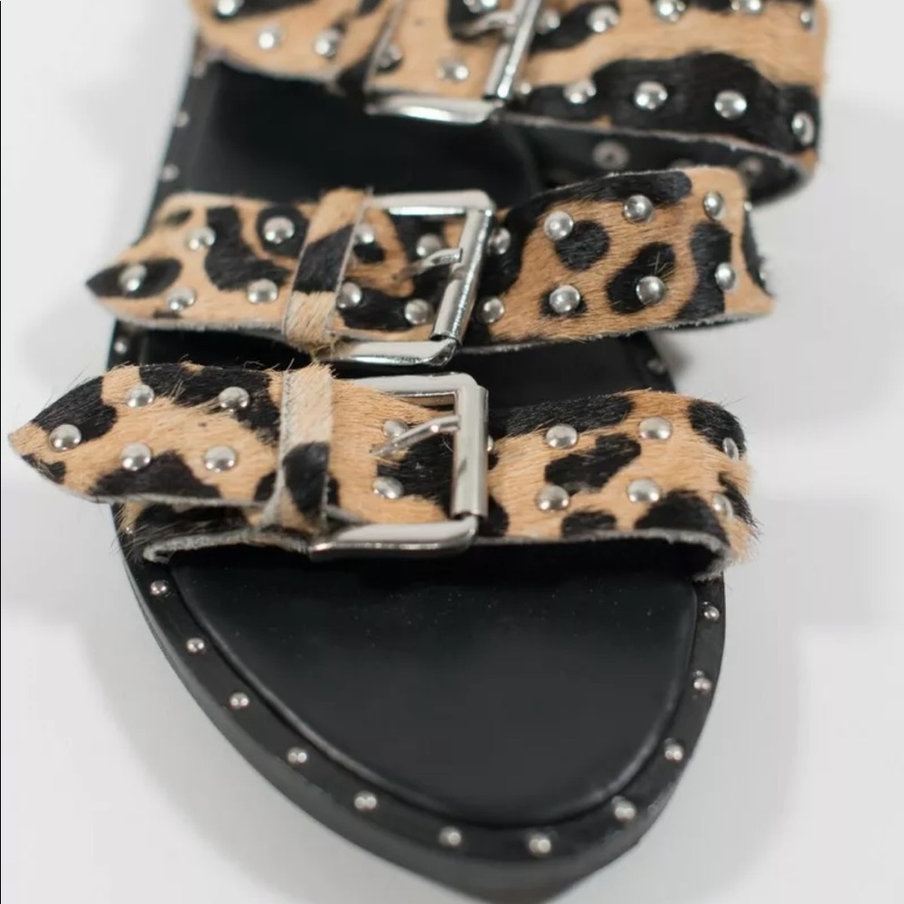 Little Burgundy Size 10 Black Tan Brown Sandals Flats Leopard Print Shoes